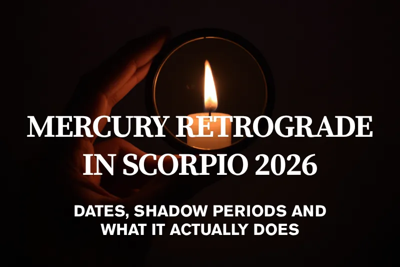 Mercury retrograde in Scorpio shown as a candle flame doubled in a small handheld mirror